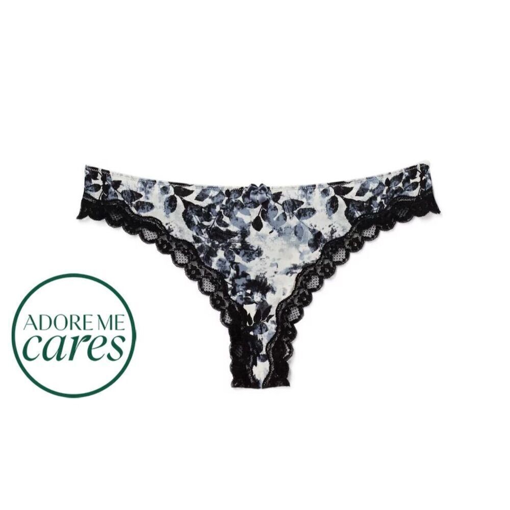 Adore Me Women's Floral Lace Thong Panty Multicolor Black Blue Floral Size 2X